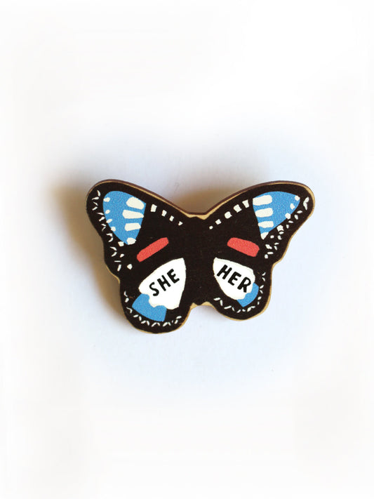 Varied Lacewing Butterfly Pronoun Pin