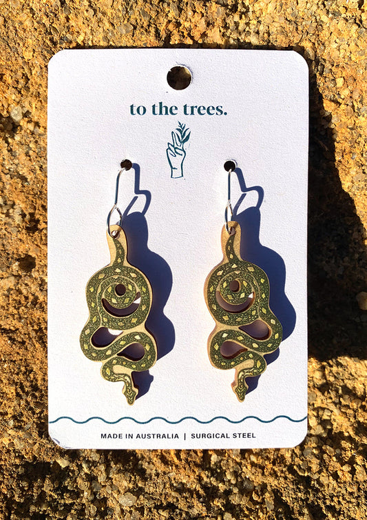 Diamond Python earrings, handmade wildlife jewellery