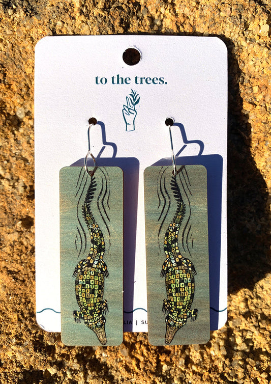 Blue and green earrings, statement rectangle earrings Saltwater Crocodile earrings, Australian wildlife jewellery