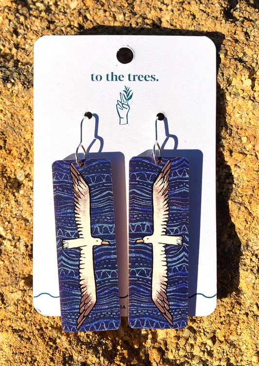 Dark blue earrings, rectangle earrings, Handmade Flying Albatross earrings, ocean bird jewellery