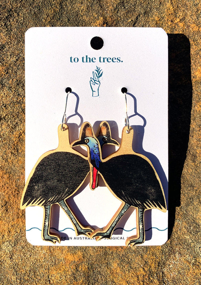 Handmade Cassowary earrings, bold Australian bird jewellery