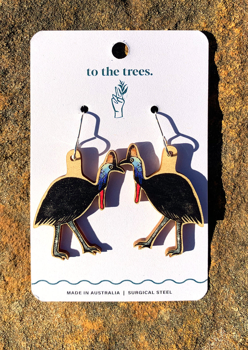 Handmade Cassowary earrings, bold Australian bird jewellery