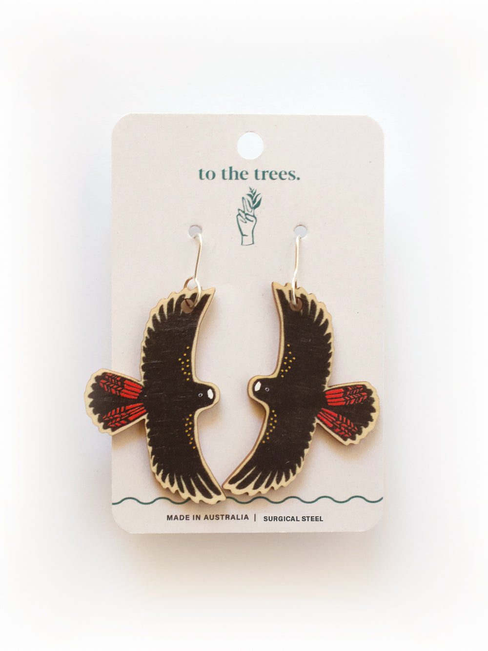 Flying Glossy Black Cockatoo Earrings