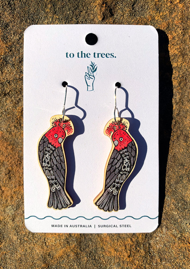 Handmade Gang Gang earrings, Australian cockatoo jewellery