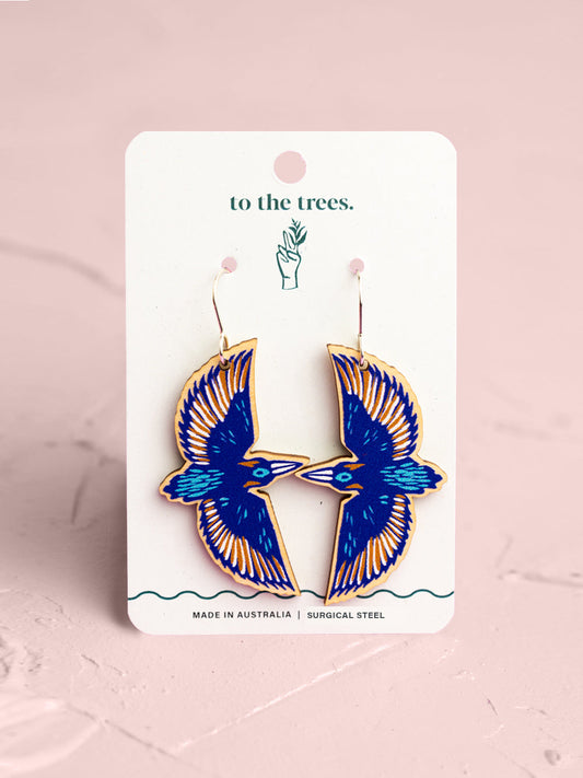 Flying Azure Kingfisher Earrings