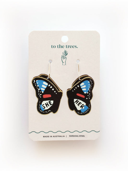 Varied Lacewing Butterfly Pronoun Earrings