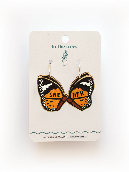 Common Lacewing Butterfly Pronoun Earrings