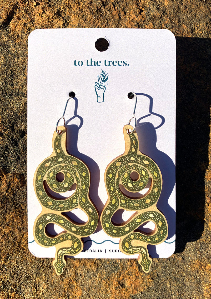 Diamond Python earrings, handmade wildlife jewellery