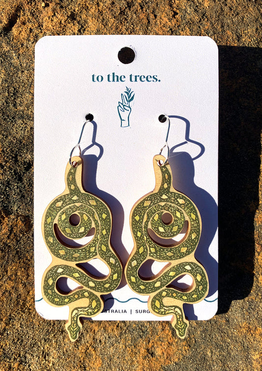 Diamond Python earrings, handmade wildlife jewellery