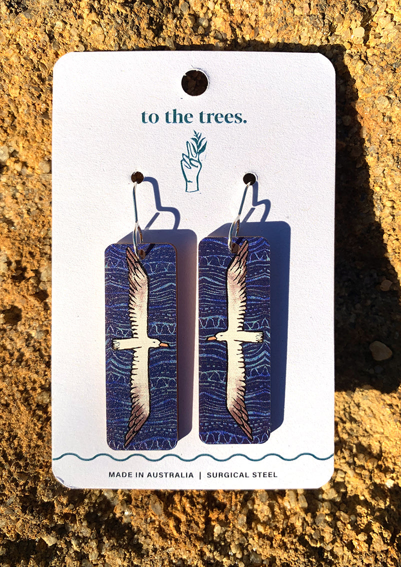 Dark blue earrings, rectangle earrings, Handmade Flying Albatross earrings, ocean bird jewellery