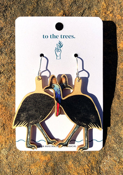 Handmade Cassowary earrings, bold Australian bird jewellery