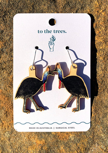 Handmade Cassowary earrings, bold Australian bird jewellery