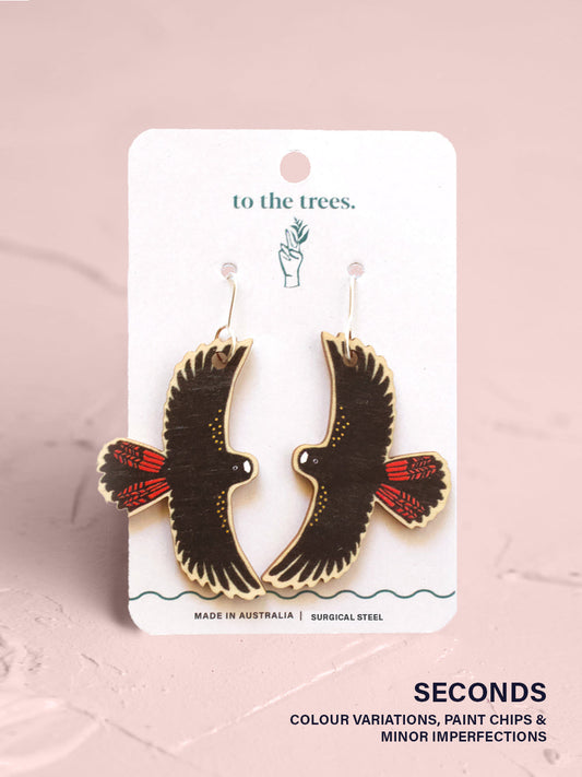 Flying Glossy Black Cockatoo Earrings (seconds)