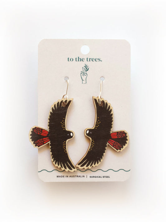 Flying Glossy Black Cockatoo Earrings