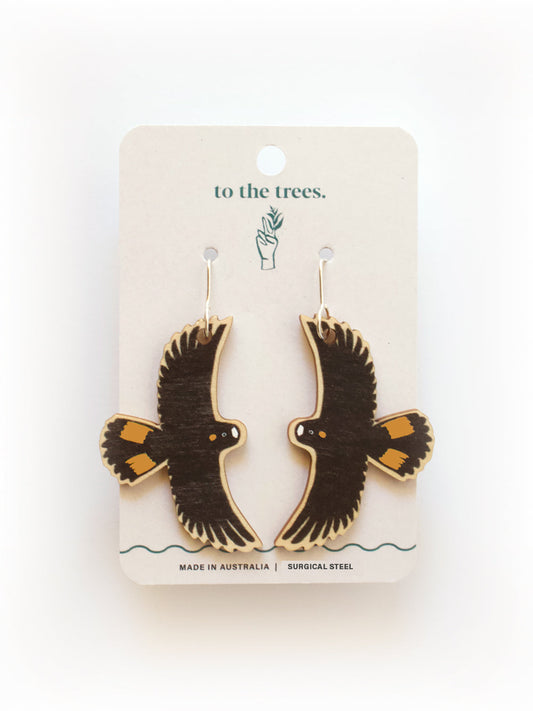 Flying Yellow-tailed Black Cockatoo Earrings