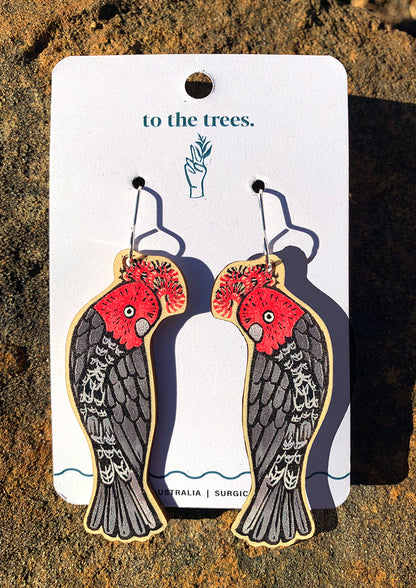 Handmade Gang Gang earrings, Australian cockatoo jewellery