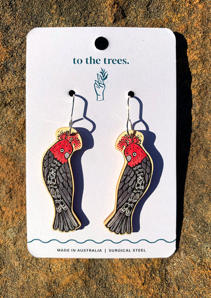Handmade Gang Gang earrings, Australian cockatoo jewellery