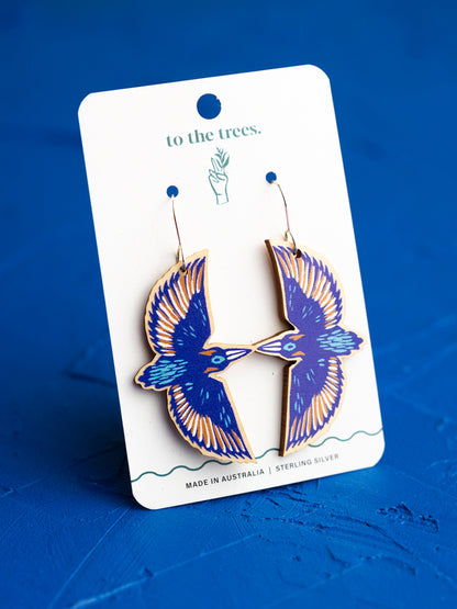 Flying Azure Kingfisher Earrings