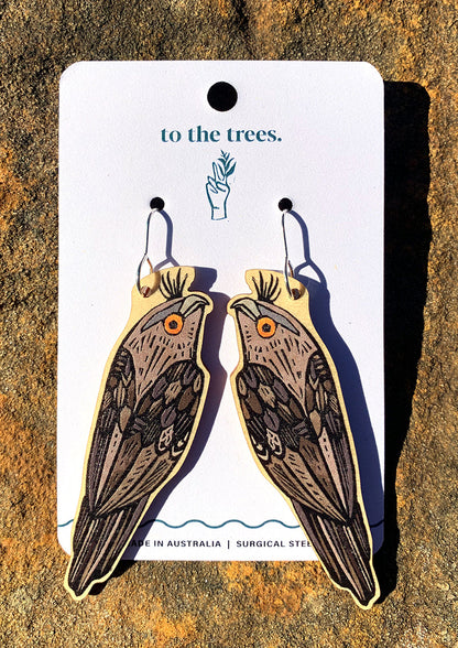 Tawny Frogmouth earrings, handmade Australian bird jewellery