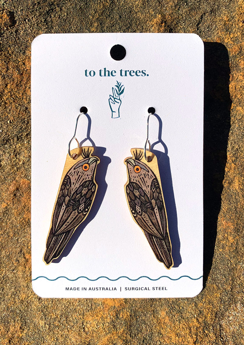 Tawny Frogmouth earrings, handmade Australian bird jewellery