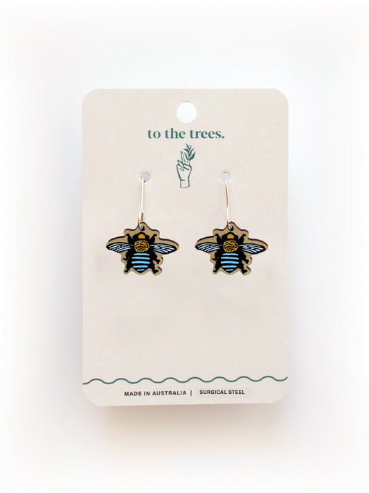 Blue Banded Bee Earrings