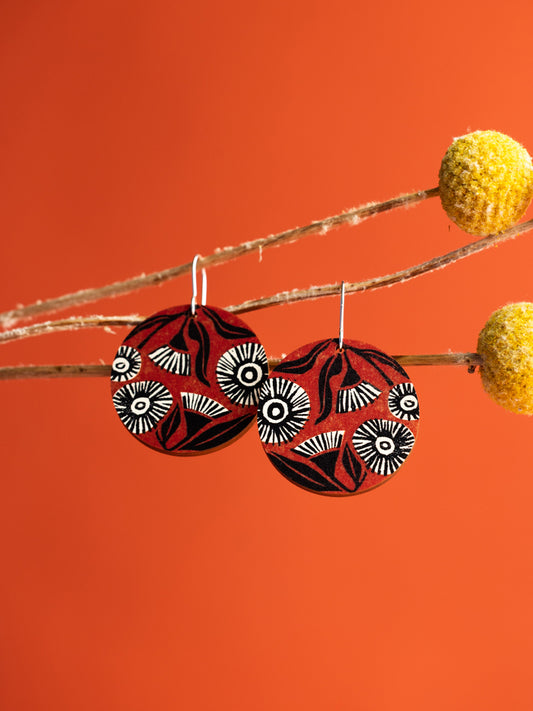 Eucalyptus Blossom Earrings - Orange