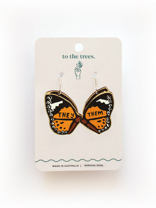 Common Lacewing Butterfly Pronoun Earrings