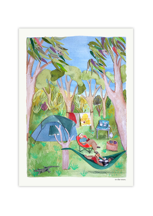 Goanna Camping Art Print | Australian Bush Wall Art